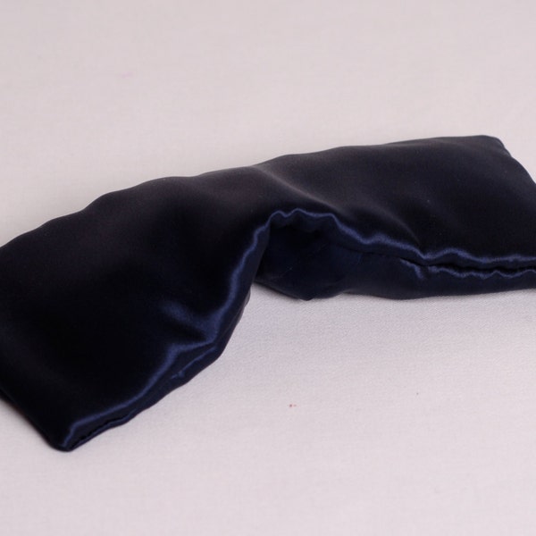 Pure Silk Eye Pillow, Navy Blue Charmeuse Silk, Removable Cover, Hypoallergenic, For Sensitive Eyes