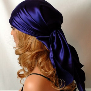 Silk Scarf, Hair Scarf for Day or Sleep, Head Covering, Pure Charmeuse, Deep Purple Silk Scarf, Scarves,  Hair Wrap