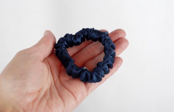 Silk Skinny Scrunchie Navy Charmeuse Thin Hair Tie Hair Etsy