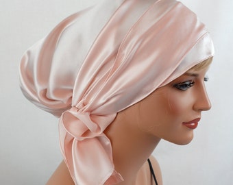 Silk Charmeuse Tichel, Light Pink Hair Snood, Head Covering Scarf Bandana, Chemo Wrap, Sinar or Apron Tichel, Jewish Head covering