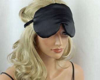 SILK Eye Mask Sleep Mask, Black Charmeuse, Fully Adjustable, Padded and Light Darkening for Sleep, For Sensitive Eyes, and Anti-Aging
