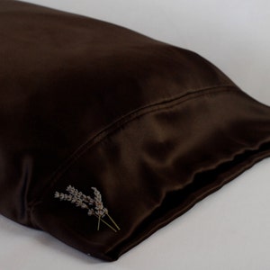 100% Silk Pillowcase in Espresso Charmeuse Silk, Luxurious Bedding for Sensitive Skin and Hair Care image 2