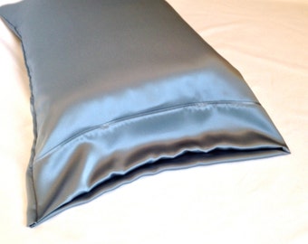 100% Silk Pillowcase, Smoky Blue, Standard or King Size Silk Charmeuse, Hypoallergenic Bed Linen for Sensitive Skin and Hair Care