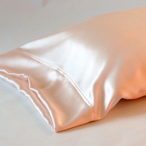 100% PURE Silk Pillowcase, Light Pink Charmeuse, Standard or King Size, French Seamed, Hypoallergenic, for Sensitive Skin, and Hair Care image 3