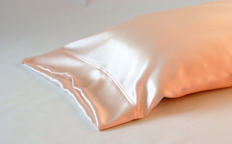 100% PURE Silk Pillowcase, Light Pink Charmeuse, Standard or King Size, French Seamed, Hypoallergenic, for Sensitive Skin, and Hair Care image 3