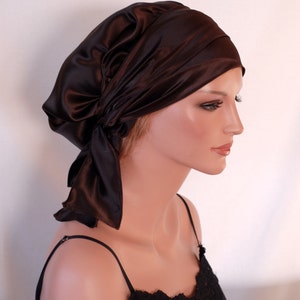 Silk Charmeuse Tichel, Espresso Hair Snood, Head Covering Scarf Bandana, Chemo Wrap, Sinar or Apron Tichel, Jewish Head covering