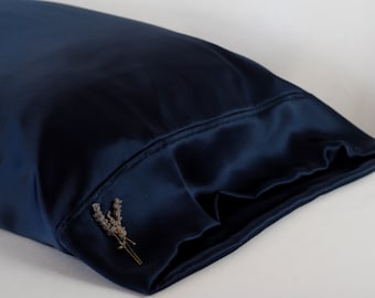 SILK Pillowcase, Navy Blue, Standard or King Available, French Seamed, Hypoallergenic, for Sensitive Skin, and Hair Care