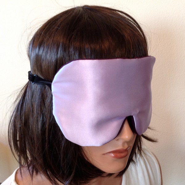 SALE Silk Sleep Mask Silk Noil & Charmeuse Eye Mask, Eggplant and Lilac, Adjustable Velvet Elastic Strap, Padded, Light Darkening for Sleep