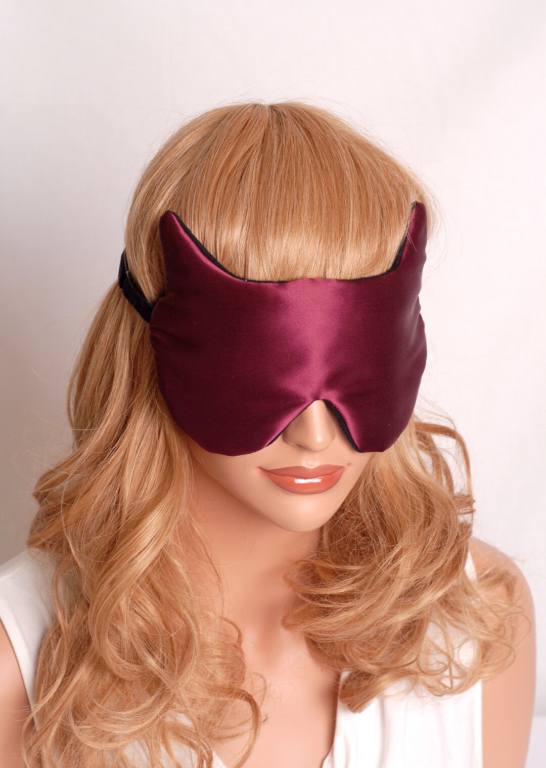 Silk Eye Mask Sleep Mask Raw Silk and Charmeuse, Wine & Black, Fully