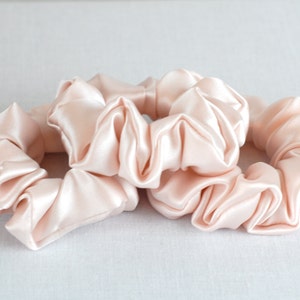 Pure Silk Hair Scrunchies, Set of 3, Light Pink 19mm Silk Charmeuse, Small, Regular, and Large Sizes