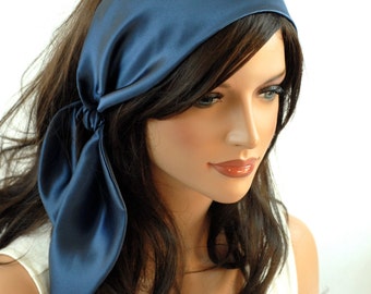 100% Pure Silk Sapphire Charmeuse Headband, Size 44" x 4", Mulberry Charmeuse Silk, Fashion Plus Hair Benefits