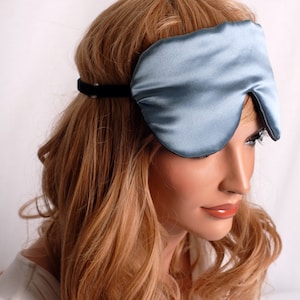 SILK Eye Mask Sleep Mask, Smoky Blue and Pewter Charmeuse, Fully Adjustable, Padded, Light Darkening for Sleep, Travel and Anti-Aging image 1