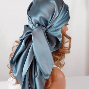 Silk Hair Sleep Scarf or Day Scarf Sizes, Smoky Blue Charmeuse Silk Scarf for Hair Care and Fashion