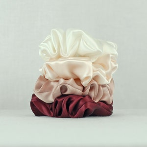 Pure Silk Hair Scrunchies, Set of 4, Rose Tones 19mm Silk Charmeuse, Small, Regular, and Large Sizes