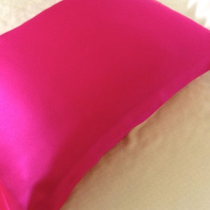 Mulberry Silk Pillowcase, Hot Pink Silk Charmeuse, Hypoallergenic Bedding for Sensitive Skin and Hair Care image 3