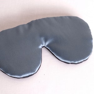 SILK Eye Mask Sleep Mask, Smoky Blue and Pewter Charmeuse, Fully Adjustable, Padded, Light Darkening for Sleep, Travel and Anti-Aging image 2