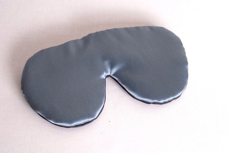 SILK Eye Mask Sleep Mask, Smoky Blue and Pewter Charmeuse, Fully Adjustable, Padded, Light Darkening for Sleep, Travel and Anti-Aging image 2
