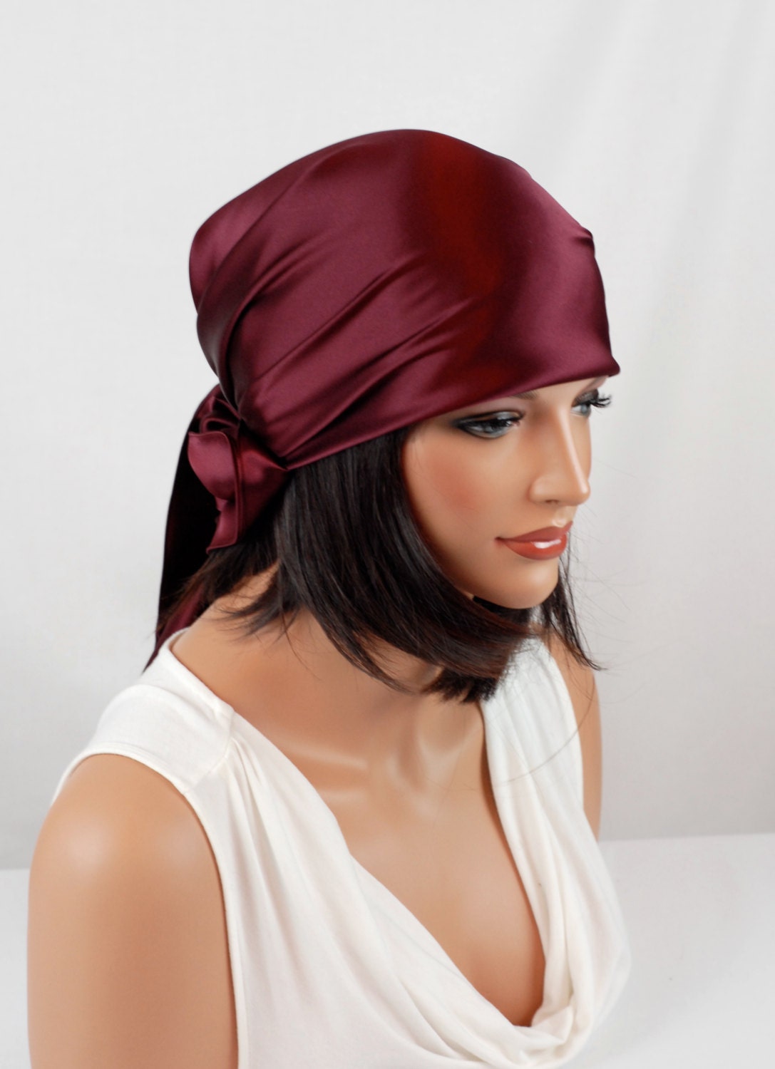 Silk Scarf, Sleep or Bandana Scarf Sizes, Wine Mulberry Silk  display picture 2