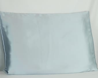 Silk Pillowcase Envelope Closure Light Blue Mulberry Silk Charmeuse Standard & King Size, Bedding for Sensitive Skin and Hair Care