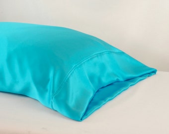 100% Silk Pillowcase Teal Standard or King Size, Charmeuse Silk, Hypoallergenic Bed Linen for Sensitive Skin and Hair Care