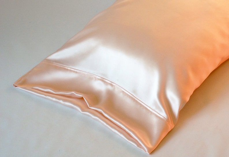 100% PURE Silk Pillowcase, Light Pink Charmeuse, Standard or King Size, French Seamed, Hypoallergenic, for Sensitive Skin, and Hair Care image 4