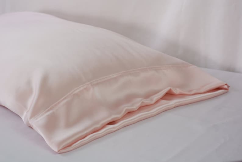 100% PURE Silk Pillowcase, Light Pink Charmeuse, Standard or King Size, French Seamed, Hypoallergenic, for Sensitive Skin, and Hair Care image 2