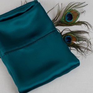 100% Silk Pillowcase, Peacock Blue Charmeuse Silk, Standard or King Size, French Seamed, Hypoallergenic, for Sensitive Skin, and Hair