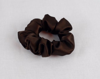 Pure Silk Hair Scrunchie, Espresso Charmeuse, Small, Regular, and Large Sizes