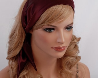 100% Pure Silk Wine Headband, Size 44" x 4", Mulberry Charmeuse Silk, Fashion Plus Hair Benefits