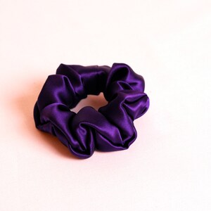 Pure Silk Hair Scrunchie, Deep Purple Charmeuse, Small, Regular, and Large Sizes