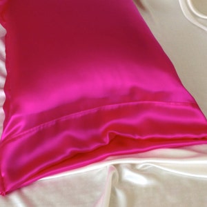 Mulberry Silk Pillowcase, Hot Pink Silk Charmeuse, Hypoallergenic Bedding for Sensitive Skin and Hair Care image 2