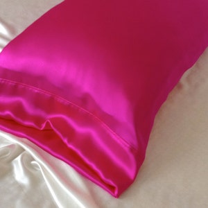 Mulberry Silk Pillowcase, Hot Pink Silk Charmeuse, Hypoallergenic Bedding for Sensitive Skin and Hair Care image 1