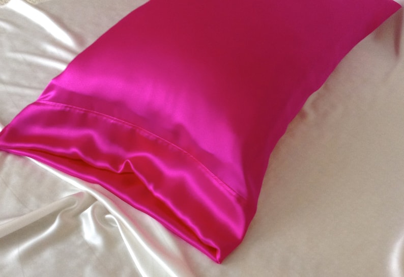 Mulberry Silk Pillowcase, Hot Pink Silk Charmeuse, Hypoallergenic Bedding for Sensitive Skin and Hair Care image 1