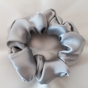 Pure Silk Hair Scrunchie, Sterling Silver Charmeuse, Small, Regular, and Large Sizes