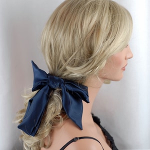 100% Pure Silk Navy Blue Headband, Size 44&quot; x 2.75&quot;, Mulberry Charmeuse Silk, Hair Tie, Hair Band, Hair Wrap