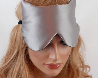 Silk Eye Mask Sleep Mask, Abalone Charmeuse Cat Shape, Fully Adjustable Straps, Light Blocking for Sleep and Anti-Aging