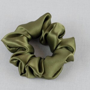 Pure Silk Hair Scrunchie, Moss Charmeuse, Small, Regular, and Large Sizes