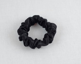 Silk Skinny Scrunchie, Black Charmeuse, Thin Hair Tie, Hair Band, Small, Regular, and Large Sizes