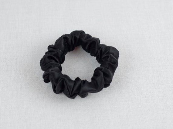 Silk Skinny Scrunchie Black Charmeuse Thin Hair Tie Hair Etsy
