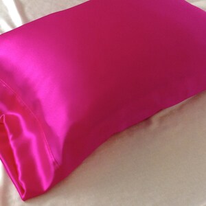 Mulberry Silk Pillowcase, Hot Pink Silk Charmeuse, Hypoallergenic Bedding for Sensitive Skin and Hair Care image 5