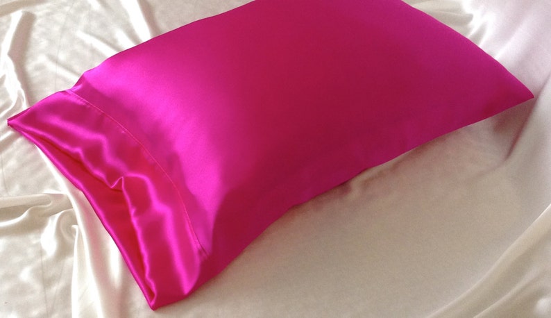 Mulberry Silk Pillowcase, Hot Pink Silk Charmeuse, Hypoallergenic Bedding for Sensitive Skin and Hair Care image 5