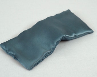 PURE Silk Eye Pillow, Smoky Blue Charmeuse Silk  Removable Cover, Hypoallergenic, For Sensitive Eyes