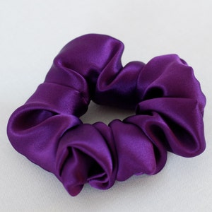 Pure Silk Hair Scrunchie, Plum Charmeuse, Small, Regular, and Large Sizes