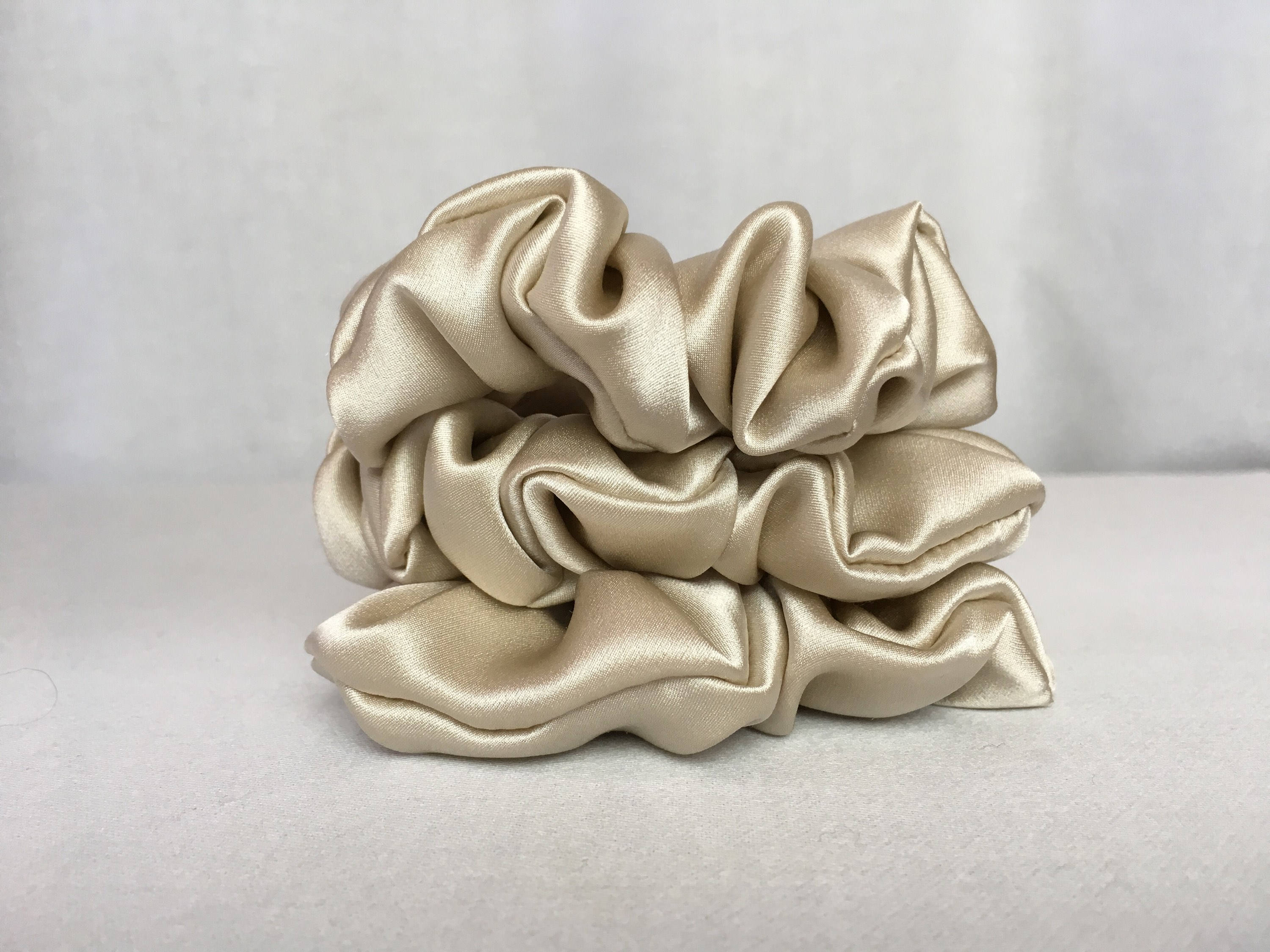 Handmade Set Of 2 Large Silk Charmeuse Scrunchies Black Nude