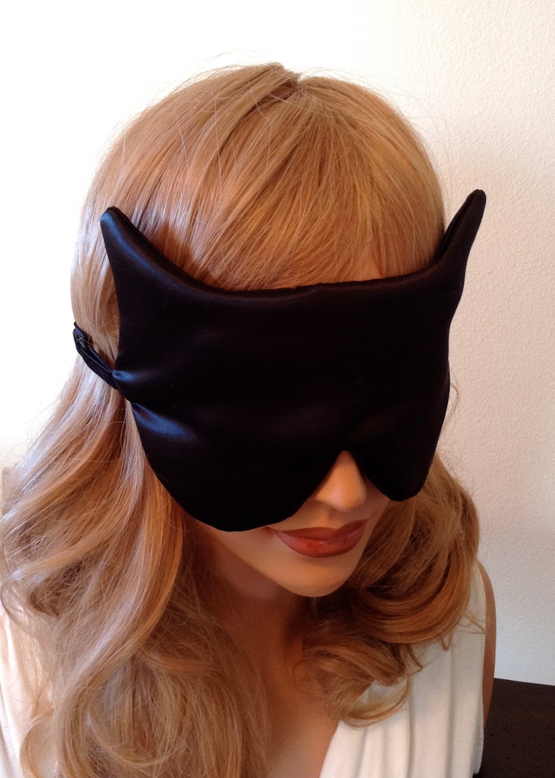 SILK Eye Mask Sleep Mask Black Charmeuse Cat Shape Fully Etsy