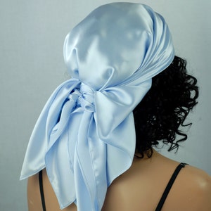 Silk Charmeuse Scarf, Sleep or Bandana Scarf Sizes, Light Blue Mulberry Silk, Hair Wrap, Scarves for Hair Care and Fashion