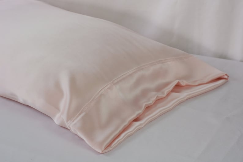 100% PURE Silk Pillowcase, Light Pink Charmeuse, Standard or King Size, French Seamed, Hypoallergenic, for Sensitive Skin, and Hair Care image 5