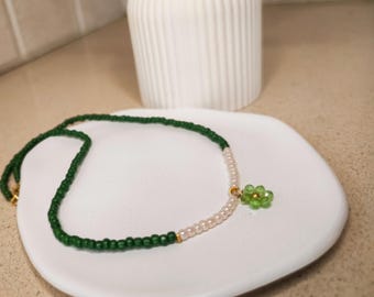 Green and Pearl Beaded Necklace