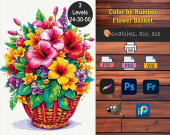 Paint-by-nummerkit: 24-30-50 kleur, bloemenmand (digitale download), voortplanten