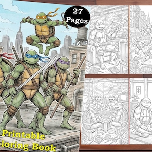 Urban Ninja Turtles Malbuch | 27 Seiten Printable | Aktion Fantasy Reptilien Krieger | PDF zum ausmalen für Kinder und Erwachsene